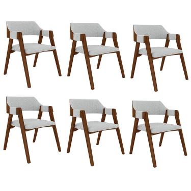 Imagem de Kit 6 Cadeiras Sala de Jantar e Jogos Carteados Madeira Maciça Poker Linho Cinza/Imbuia G42 - Gran Belo