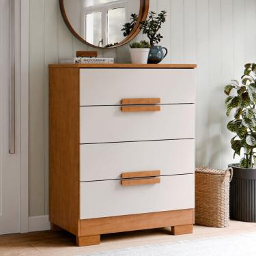 Imagem de Cômoda 4 Gavetas com Amplo Espaço, Puxadores Sofisticados e Corrediças Telescópicas – Design Moderno para Quarto