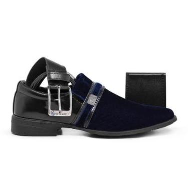 Imagem de Kit Sapato Social Masculino Fino Quadrado Confortável Camurça + Carteira + Cinto-Masculino