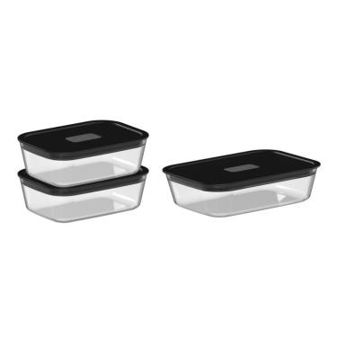 Imagem de Conjunto De Potes De Vidro Herméticos 3 Peças Fresh Lock Preto Ou