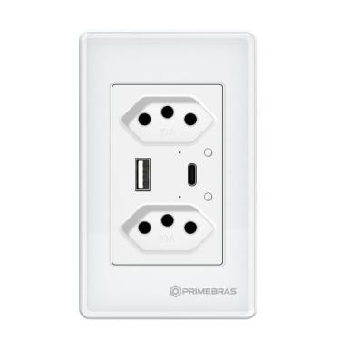 Imagem de Tomada Dupla Inteligente Wi-fi C/ Usb Usb-c Primebras TP1220B