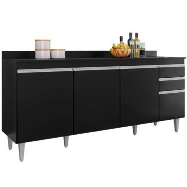 Imagem de Balcão para Cozinha 180 cm com Tampo 4 Portas Thais Preto - Maderatto,