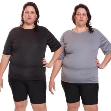 Imagem de Kit 2 Camiseta Feminina Plus Size Manga Curta Dry Lisa Proteção Solar UV Térmica Treino Camisetas-Feminino