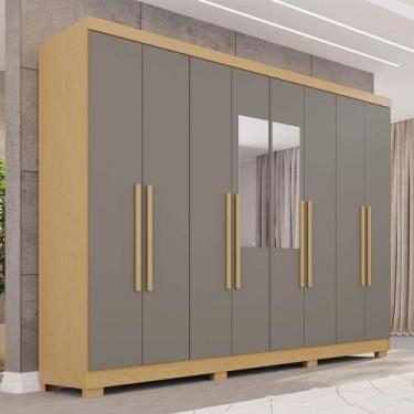 Imagem de Guarda-Roupa Casal Pinheiro 8 Portas 4 Gavetas com Pés e Espelho Jequi