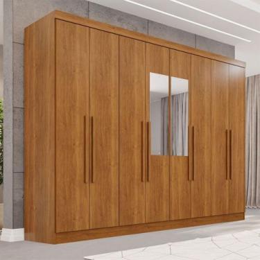 Imagem de Guarda-Roupa Casal Pinheiro 8 Portas 4 Gavetas com Espelho Cinamomo - 