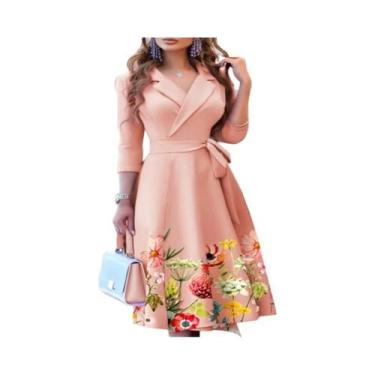 Imagem de Vestido Feminino Com Decote Em V E Manga Média, Cintura Ajustável, Est