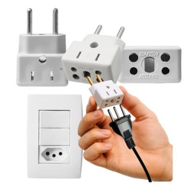 Imagem de Kit 3 Adaptador De Tomada Universal 3 Pinos Benjamin 10A/20A Para 2 e 3 Pinos Bivolt 110V/220V Para Secadores Chapinhas Air Fryer Pacote com 3 Unidades