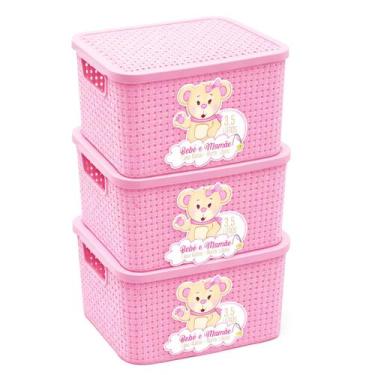 Imagem de Kit 3 Cestos Organizador 3,5l Bebe Cores Rattan Caixa Oferta - - Monte
