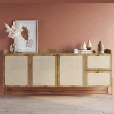 Imagem de Buffet Aparador 3 Portas 2 Gavetas Palhinha Pé Metal Dourado Oslo - Ar