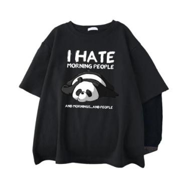 Imagem de Camiseta Masculina De Algodão Casual Oversized Lazy Panda I Hate Morni