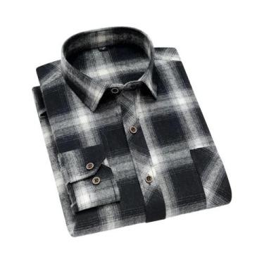 Imagem de Camisa De Flanela De Algodão Xadrez Masculina De Manga Longa, Ajuste R