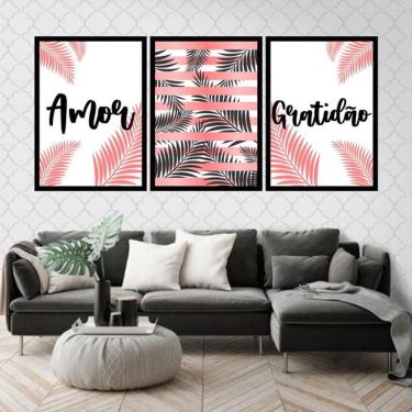 Imagem de Kit 3 Quadros Decorativos Amor e Gratidão