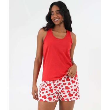 Imagem de Pijama Feminino Nadador Estampa Corações Marisa Vermel-74030, Vermelho