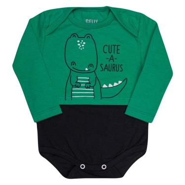 Imagem de Body Bebê Cute a Saurus, Manga Longa, Verde, 9 a 12 Meses, Gaga Baby