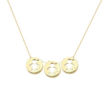 Imagem de Colar com pingentes Filhos três meninos com zirconia banhado Ouro