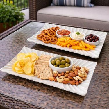 Imagem de Travessas Retangular Petisqueiras Cerâmica 24x14cm Kit 2pçs - Genérico