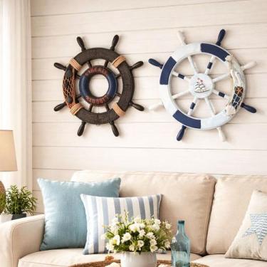 Imagem de Timão Parede Náutico Marítimo Decoração Casa Praia Kit 2pçs - Genérico