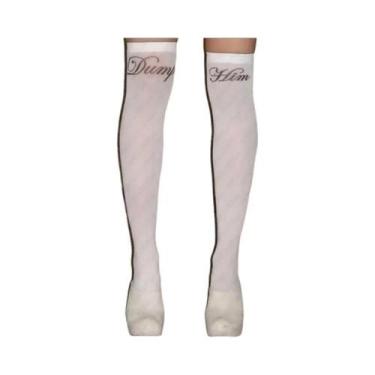 Imagem de Meias Altas Góticas Femininas Com Estampa De Letras, Estilo Harajuku J