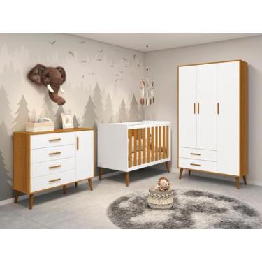 Imagem de Quarto de Bebê Completo com Guarda Roupa 3 Portas 2 Gavetas, Cômoda 4 