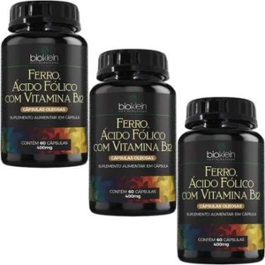 Imagem de Kit 3X Ferro, Ácido Fólico e Vitamina B12 - 60 Cápsulas - Bioklein-Masculino