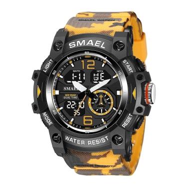 Imagem de Relógio Masculino Esportivo 5ATM Smael AnaDigi 8007 Laranja Camuflado e Preto-Masculino