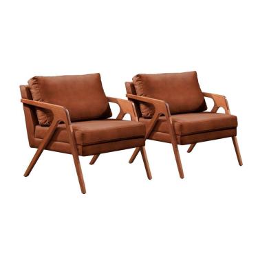 Imagem de Conjunto 2 Poltronas Mona Luxo Madeira Maciça Corino Corino Caramelo Castellar Móbile