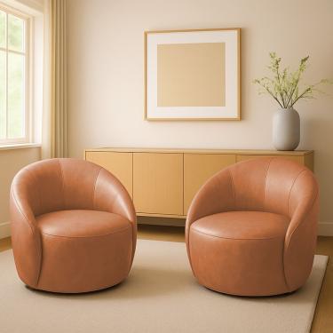 Imagem de Poltrona Decorativa Orgânica Giratória Kit 2 Lua Sintético PU Marrom D'Rossi