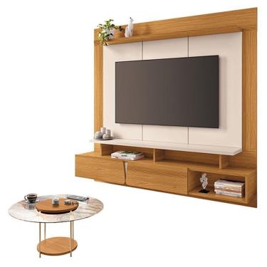 Imagem de Home Suspenso Zenith Cinamomo Off White Com Mesa De Centro Sky Com Tampo De Vidro Cinamomo - Hb Móveis