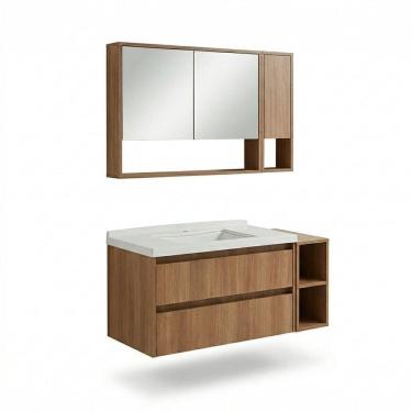Imagem de Conjunto para Banheiro com 1 Gabinete Suspenso e 1 Espelheira Mdf 100cm Prime Yescasa Noce Noce
