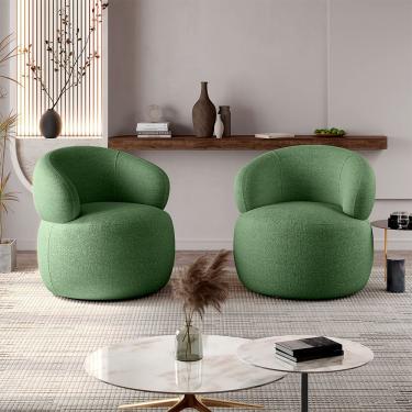 Imagem de Kit 2 Poltronas Orgânicas Eloah Giratória Tecido Bouclê Italiano Verde Conffort Casa