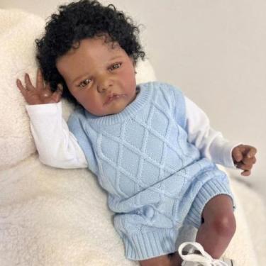 Imagem de Bebê Reborn Menino Realista Negro Corpo Inteiro Vinil Silicone Cabelo 
