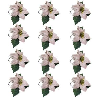 Imagem de Kit 12 Anéis Porta Guardanapo de Natal Anel Flor Natalina Cor:Prata - 