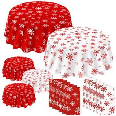 Imagem de Toalha de Mesa Ganeen 12 Unidades Vermelho e Branco com Flocos de Neve