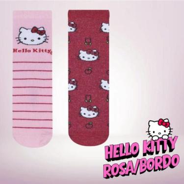 Imagem de Kit 2 Pares Meia Soquete Hello Kitty Licenciada Adulto Kuromi Keroppi 
