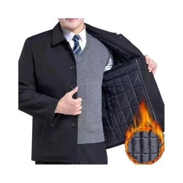 Imagem de Jaqueta De Inverno Masculina Em Fleece Quente, Cor Sólida, Casual Para