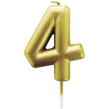 Imagem de Vela para Aniversario N.04 Ouro Metalizada 6CM CX.C/12 - Make+