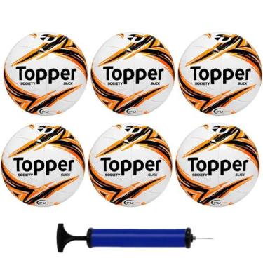 Imagem de Kit Futebol 6 Bolas Society Topper Slick + 1 Bomba de Ar, Laranja