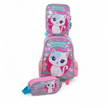 Imagem de Kit mochila mochilete infantil creche maternal rodinha escolar lanchei