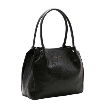 Imagem de Bolsa Chenson Verniz Texturizado Ombro 83567 - Feminina, Preto