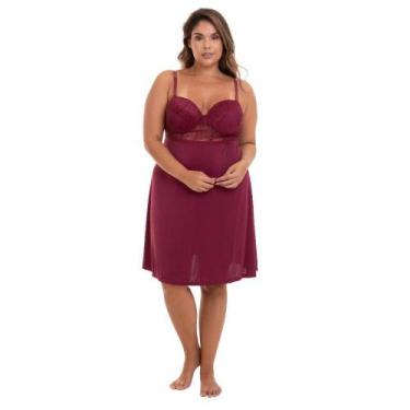 Imagem de Camisola Curta Vinho Liganete Com Renda Sepie 2358 Plus Size, 54, Vinh