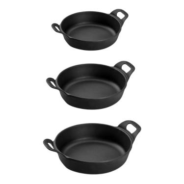 Imagem de Kit 3 Travessas Redondas 0,4L 0,9L 1,7L em Ferro Fundido com Alças Largas para Forno e Fogão Panela Mineira