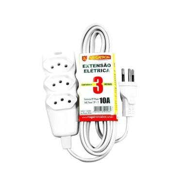Imagem de Extensão Elétrica 3 Tomadas 3m 10A 250V Branco Megatron