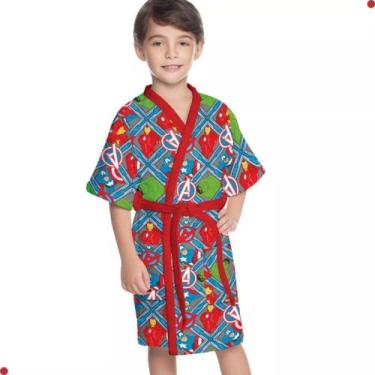 Imagem de Roupão Aveludado Infantil Quimono Estampado Vingadores - Lepper, M