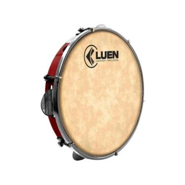 Imagem de Pandeiro 10" Pele Animal com Som Rápido e Sustain para Samba e Pagode Vermelho Luen 25CM