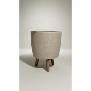 Imagem de Vaso Com Tripé Madeira 30cm Polietileno Bege 7l - Congratulations Stor