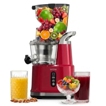 Imagem de SiFENE Máquina de Espremedor Lento, 83mm de Grande Boca, Espremedor de Sucos Cold Press, Adequado para Extração de Suco de Frutas e Vegetais Inteiros, Silencioso, Fácil de Limpar, Vermelho