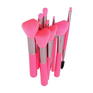 Imagem de Conjunto de pincéis de maquiagem de 10 peças, pincel de mistura de base rosa vermelho pincel cosmético para maquiagem de rosto/olhos