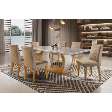Imagem de Conjunto de Mesa de Jantar com Tampo de Vidro e 6 Cadeiras Maia Suede Chocolate e Imbuia