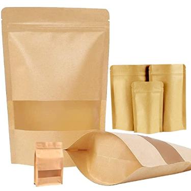 Imagem de Kraft paper bag zipper lock self-standing reusable airtight food storage bag in multiple sizes with and without degassing valve for dry food, coffee, pack of 100 (3.5 * 5.5 * 1.1inch Kraft paper bag)