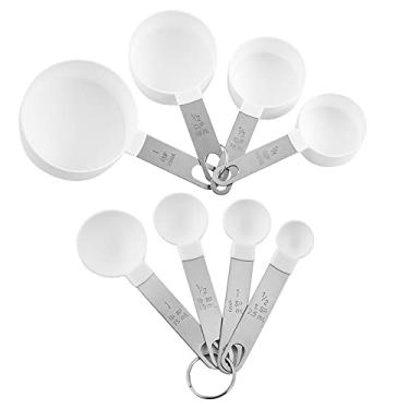 Imagem de FUYTERY Conjunto de copos e colheres medidores de 8 peças utensílio de cozinha empilhável de aço inoxidável (Branco)